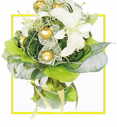 [N-3WL-16FER-1] White Asiatic Lilies & Ferrero Rocher Chocolate