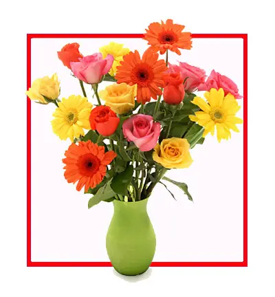 [N-12RYOP-RGER-VASE-1] Mixed Roses & Gerberas in Elegant Keepsake Vase