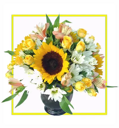 [B-25-YR-WYGER-PL-1] Elegant Basket with Yellow Roses, Gerberas & Pink Lilies