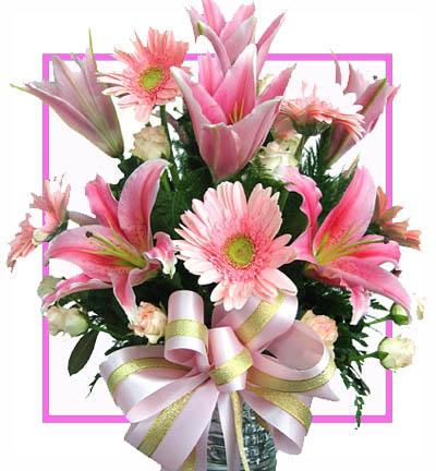 [B-25-PR-PGER-PL-1] Pink Bouquet Gift of Roses and Gerberas