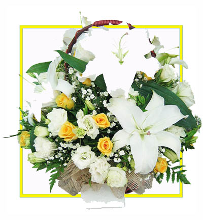 [B-24-WR-YR-WL-1] White & Yellow Rose Lily Flower Gift Bouquet