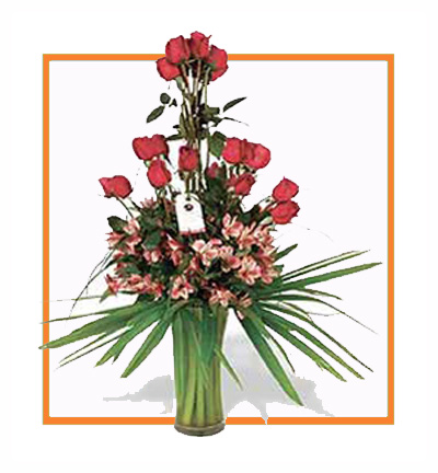 [N-12RR-5-ORC-VASE-1] Red Rose Orchid Vase Gift