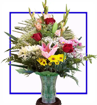 [N-10RR-5RG-5YGER-2PL-1] Red Roses, Gladioli, Gerbera & Lily Gift Bouquet